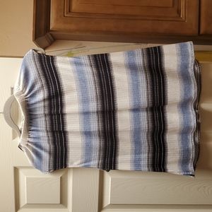 Size XL Laundry By Shelli Segal Blue, Black and White Striped Sleeveless Tunic